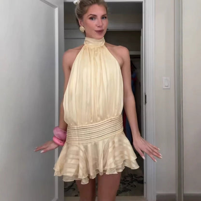 Kvinnors Mini Klänning Rufsad Design Lätt Tyg 3