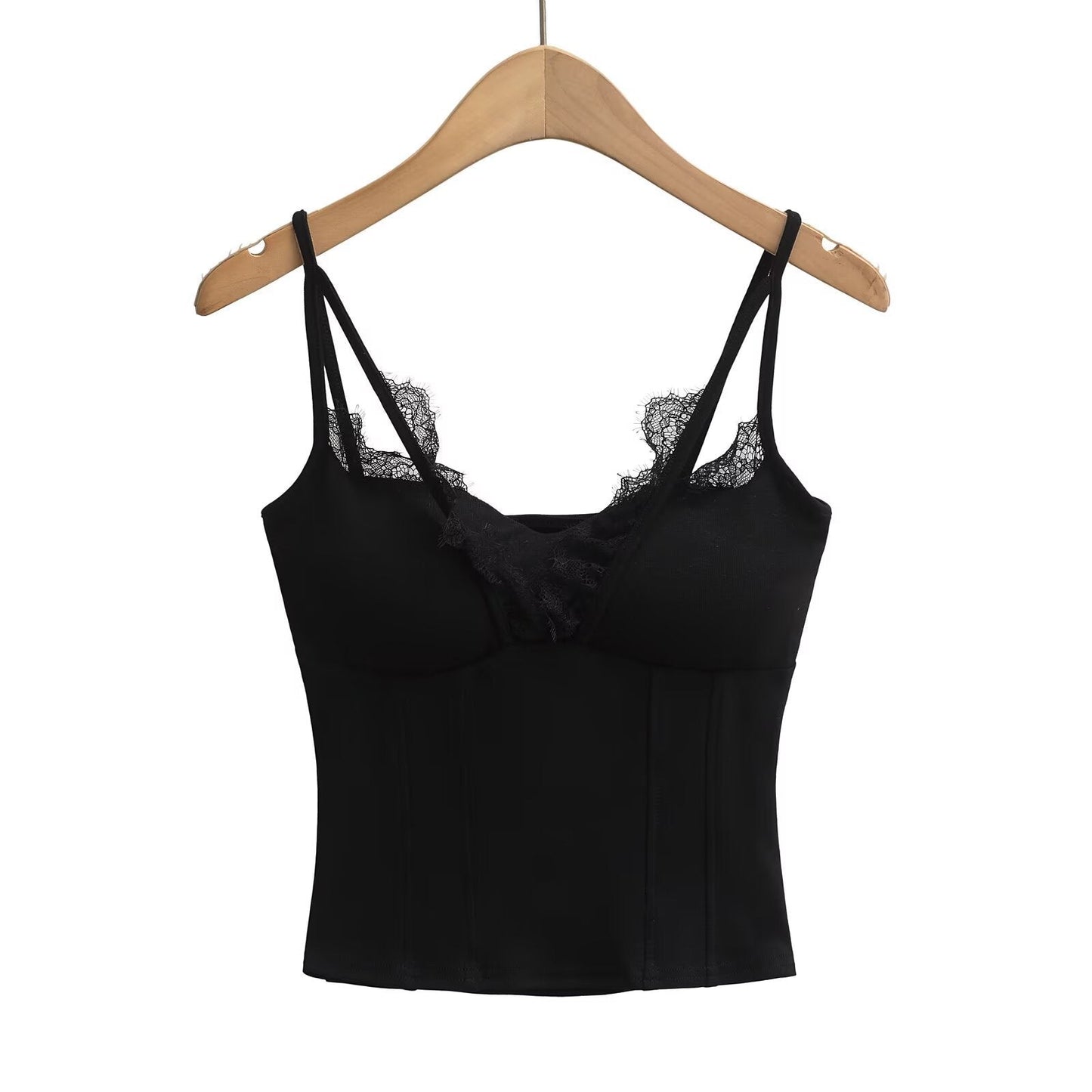 Kvinnors Spaghettiband Festtop med Spetsdetaljer Mjuk Blandning-3