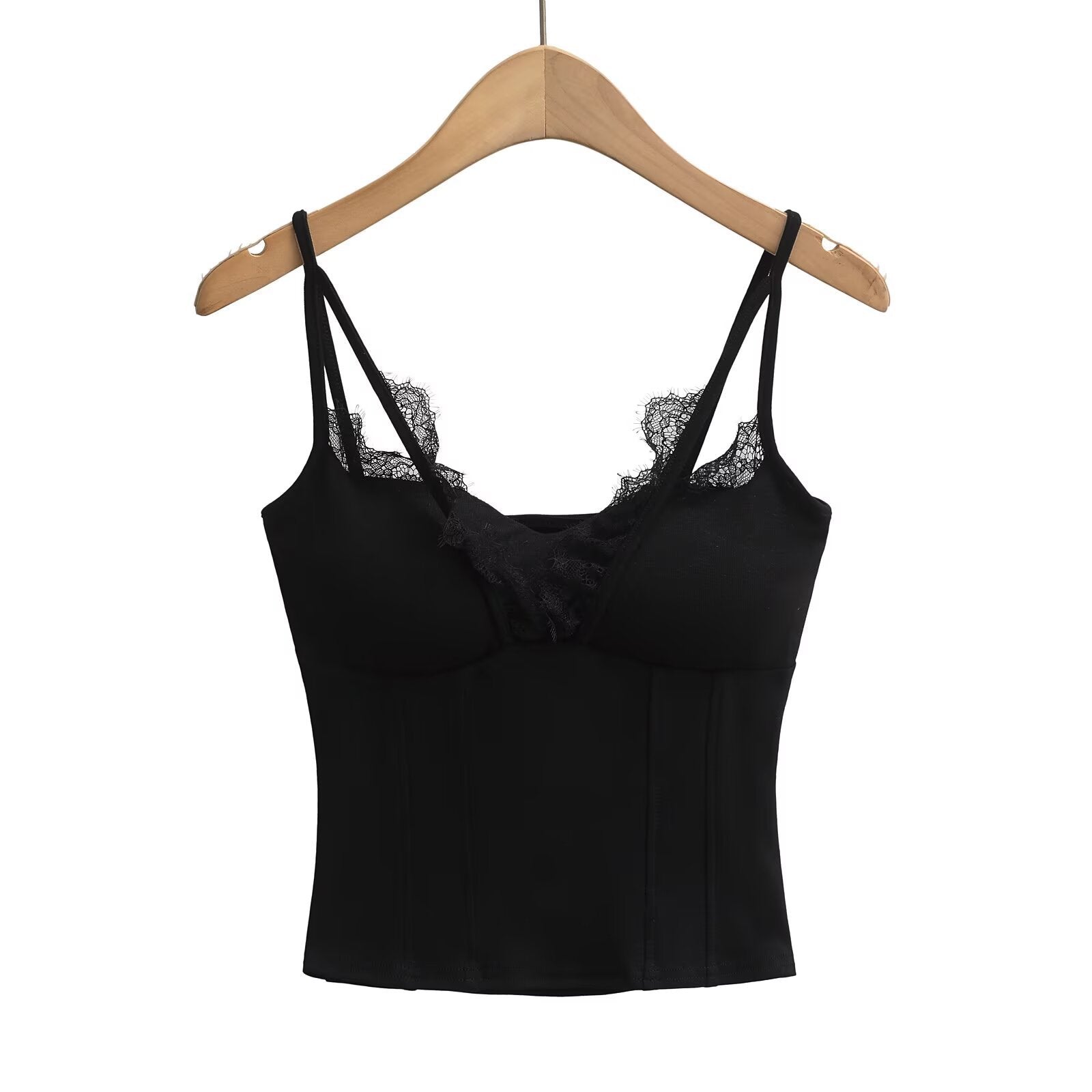 Kvinnors Spaghettiband Festtop med Spetsdetaljer Mjuk Blandning-3