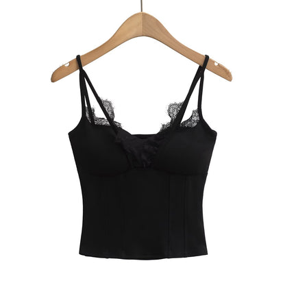 Variant image for Kvinnors Spaghettiband Festtop med Spetsdetaljer Mjuk Blandning-5