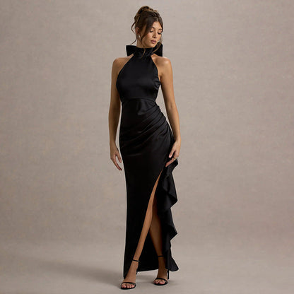 Maxiklänning Dam Draperad Satin Elegant 7