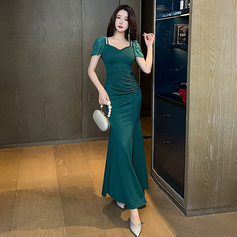 Fina Dam Klänningar Bodycon Fyrkantig Halsringning Polyester Elastan-3