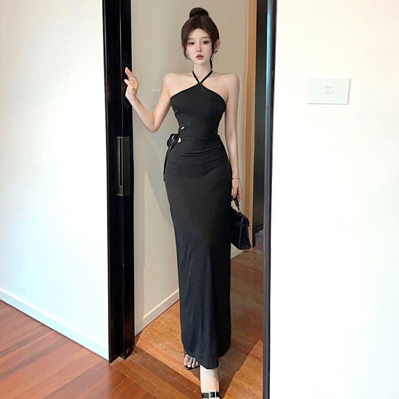 Kvinnors Lång Klänning Halterneck Polyester Ärmlös Elegant-1