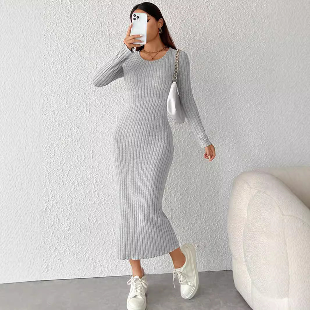 Damklänning Långärmad Enfärgad Polyester för Fina Dam Klänningar-3