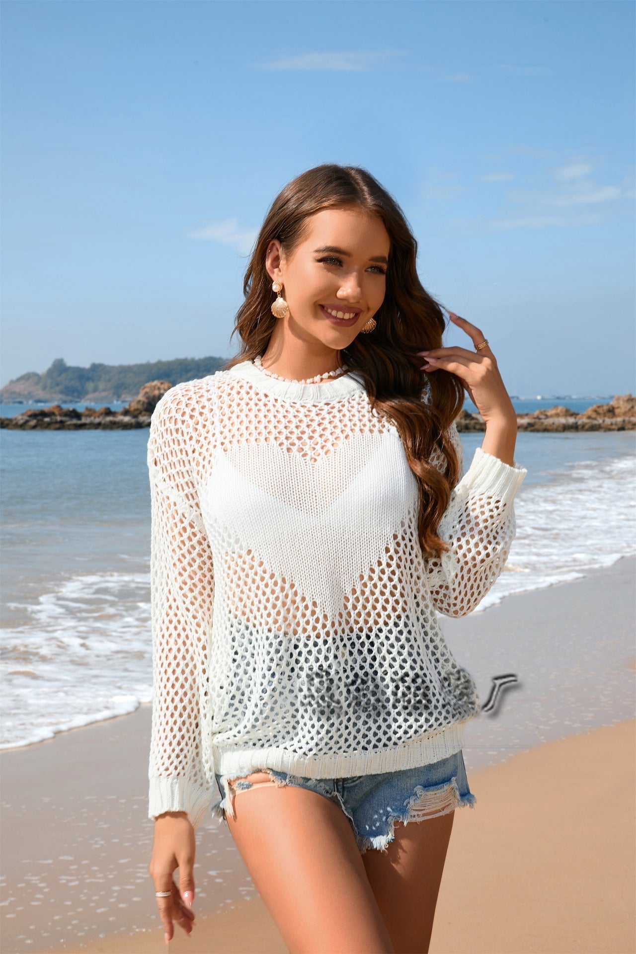 Variant image for Stickad Dam Tröja Rund Hals Akryl Mönstrad-1