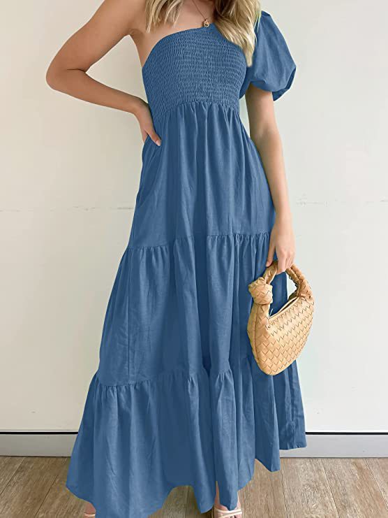 Variant image for Dam Maxiklänning Puffärmar Asymmetrisk Polyester-13