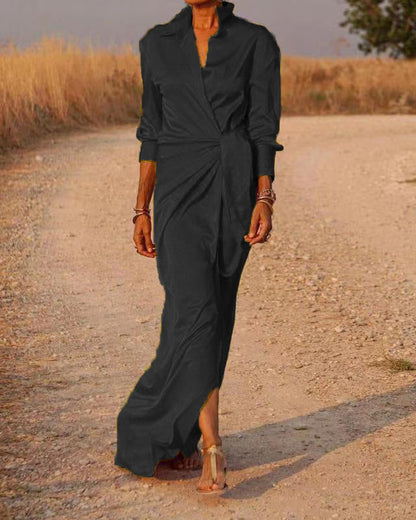Variant image for Maxi Klänning Dam Asymmetrisk Hög Midja Polyester Långärmad-25