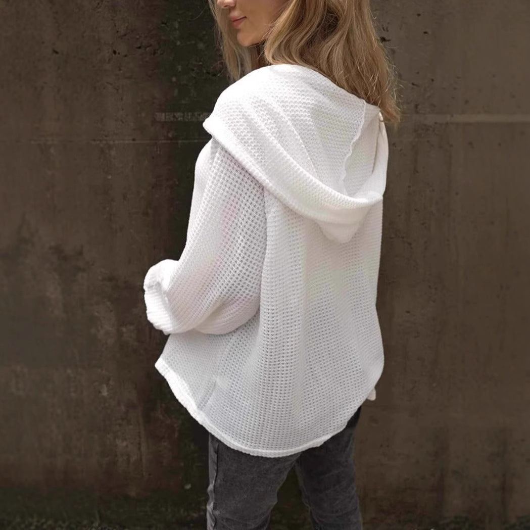 Kvinnors Hoodie med Knapp och Dragsko Polyester-4