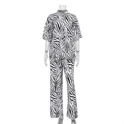 Variant image for Kostym Set Dam Zebra Randig Polyester med Halva Ärmar-1