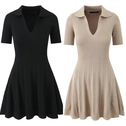 Kvinnors Kortärmad Klänning V-Hals Polyester Midjedriven-2