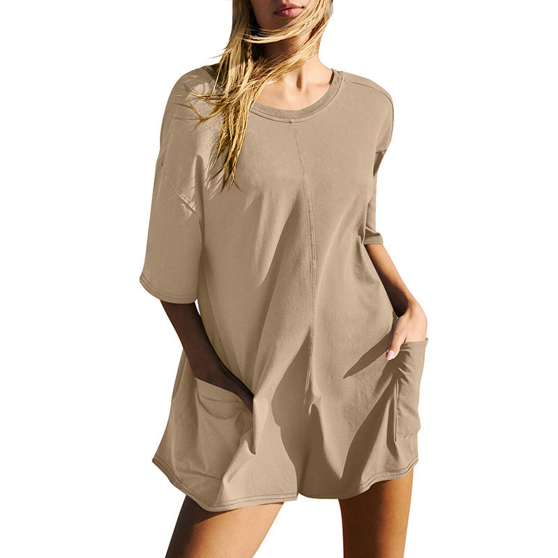 Kvinnors Loose Overall med V-Nack och 3/4-Ärmar i Bomull och Polyester – Bekväm och Trendig Casual Outfit 7