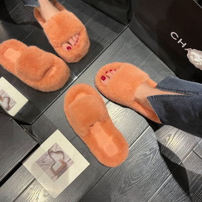 Dam Tofflor Fluffiga Mjuka Material med Icke-Slip Gummisula-3