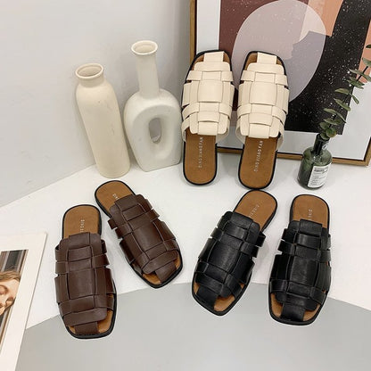 Dam Sandaler Flätad Design Gummi Öppna Mulor 5