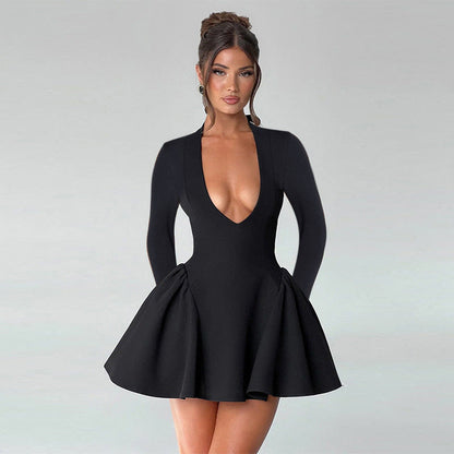 Kvinnors Miniklänning med Djup V-ringning och Mjuk Volant – Elegant Festklänning för S, M, L, XL 2