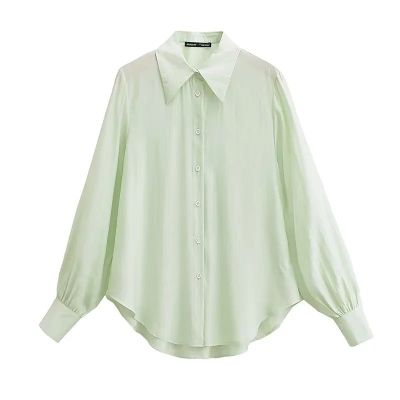 Dam Blus Modern Snitt Lång Ärmar Bomull 6