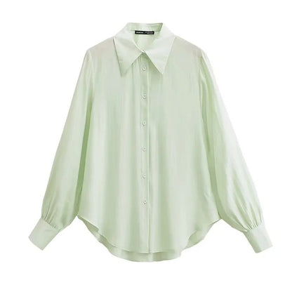 Dam Blus Modern Snitt Lång Ärmar Bomull 6