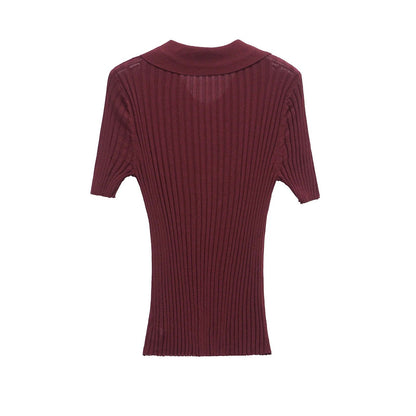 Kvinnors Polo Skjorta Ribbad Mjuk Tyg med Klassisk Krage 4