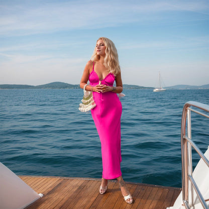 Kvinnors Midi Klänning V-ringad Ärmlös Polyester-5