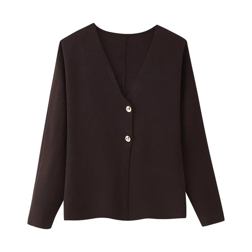 Kvinnors Cardigan V-ringning Mjuk Andningsbar Fiber med Knappdetaljer 1