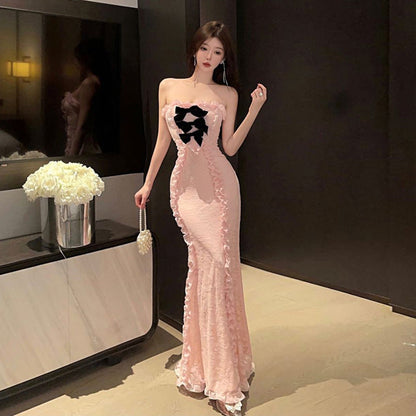 Damklänning Rygglös Smal Passform Polyester-3