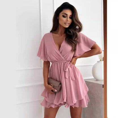 Kvinnors Miniklänning A-linjeformad med Ruffle Detaljer Polyester-3