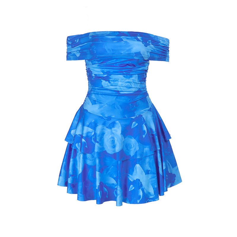 Dam Sommarklänning Off-Shoulder Rufsade Detaljer Andningsbart Material-6