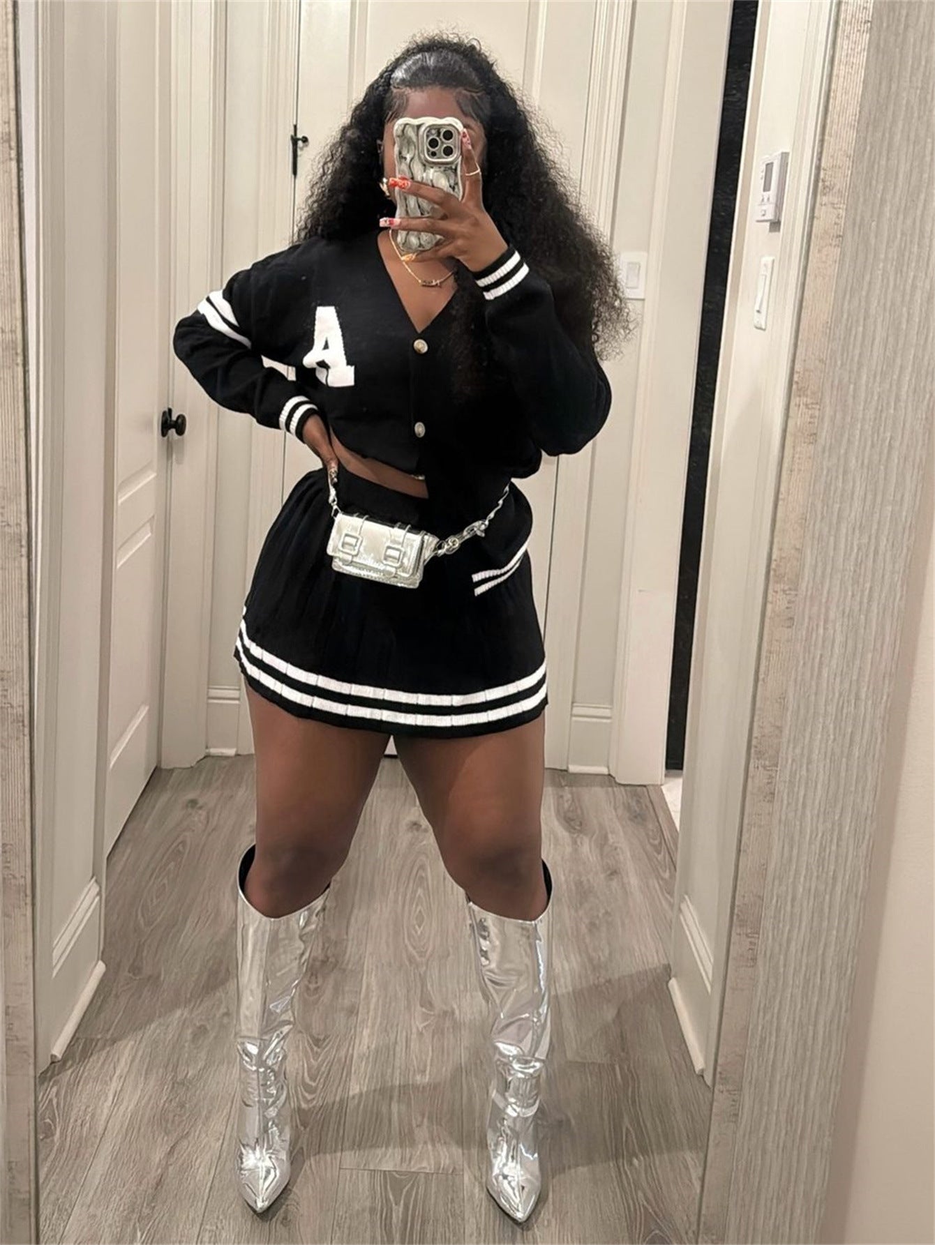 Kvinna Långärmad Kofta Mini Rock Polyester Spandex-1