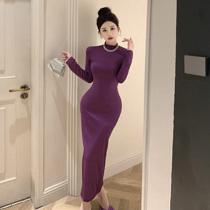 Dam Klänning Rundhals Slim Fit Lång Polyester Fina Dam Klänningar-1