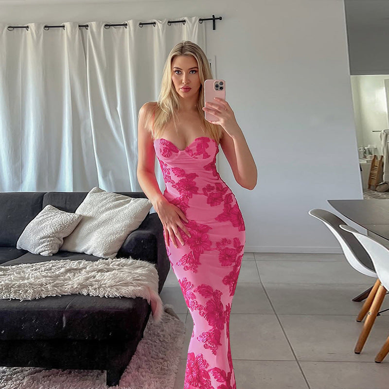 Kvinnors Aftonklänning Blommig Broderi Smalt Snitt Elastiskt Tyg-3