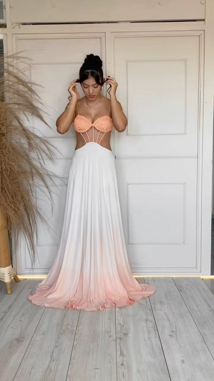 Fina Dam Klänningar Blommig V-Hals Lång Spaghetti Band Polyester-1