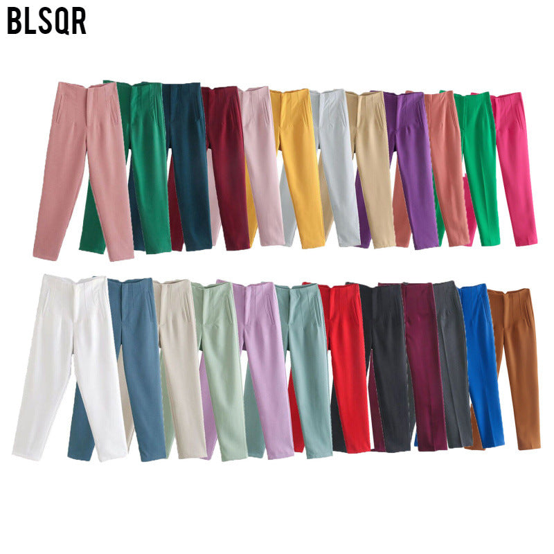 Dam Nio-punkts Byxor Smala Passande Polyester-2