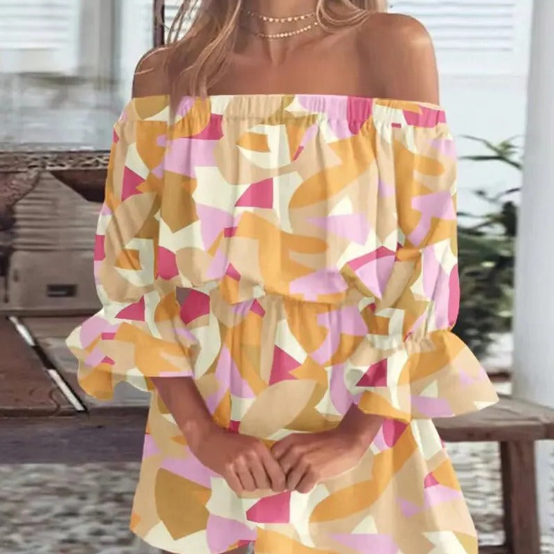 Kvinnors A-Linje Klänning Enaxlad Polyester med 3D-Element-5