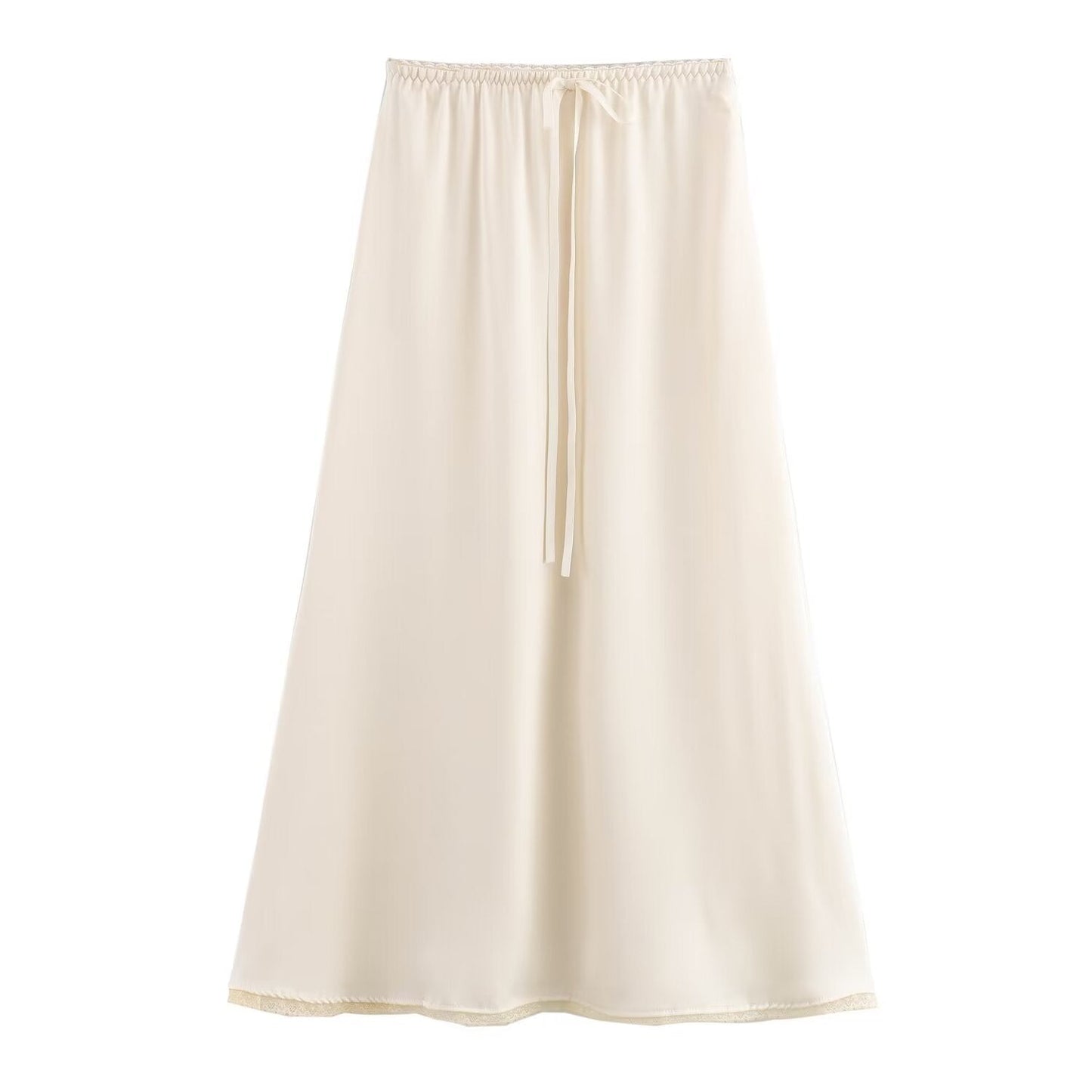 Dam Midikjol A-Line Satin Elastisk Street Fashion-3