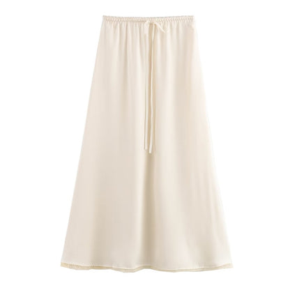 Dam Midikjol A-Line Satin Elastisk Street Fashion-3