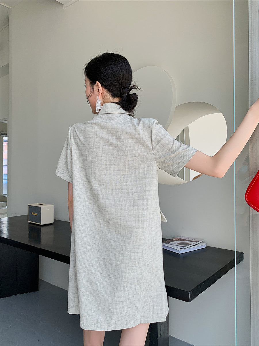 Kvinnors Miniklänning Rutigt Bomull A-linjeformad Kortärmad-6