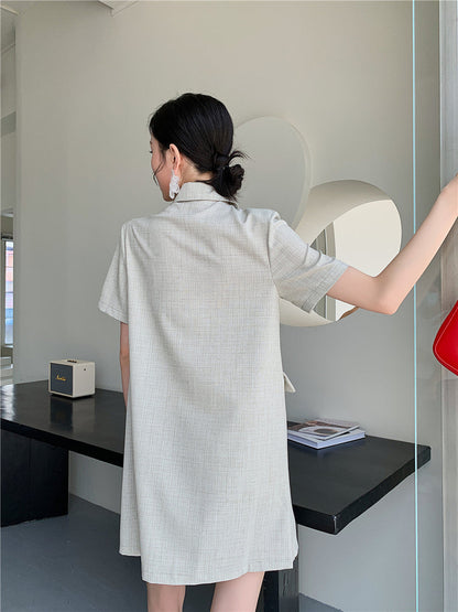 Kvinnors Miniklänning Rutigt Bomull A-linjeformad Kortärmad-6