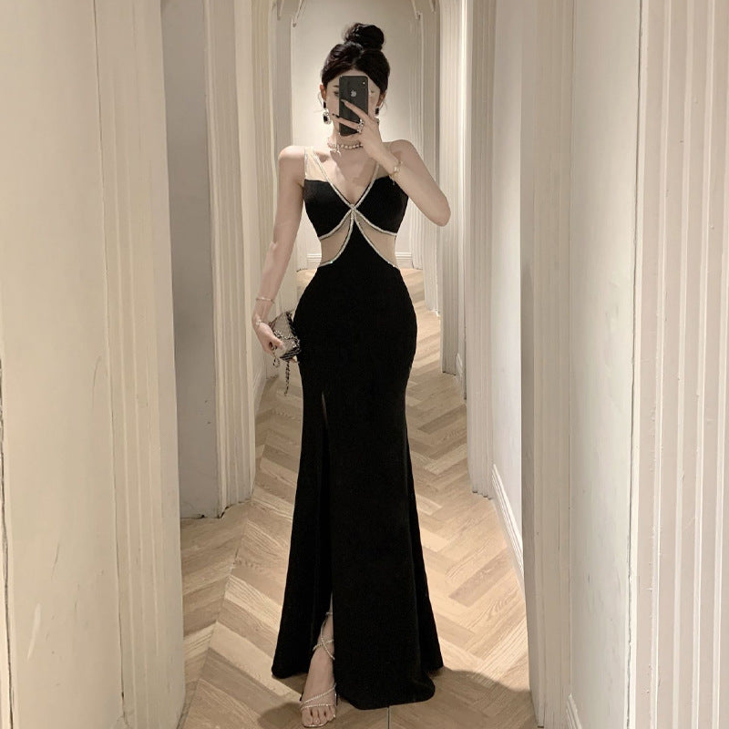 Dam Sommarklänning V-Neck Elastisk Lång Kjol-3