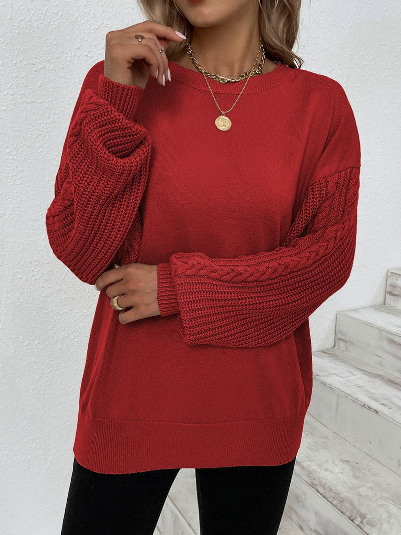 Stickad Dam Tröja med Lantern Sleeve Akryl och Polyester-3