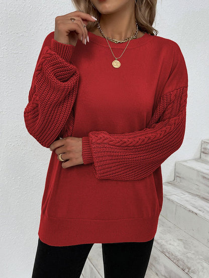 Stickad Dam Tröja med Lantern Sleeve Akryl och Polyester-3