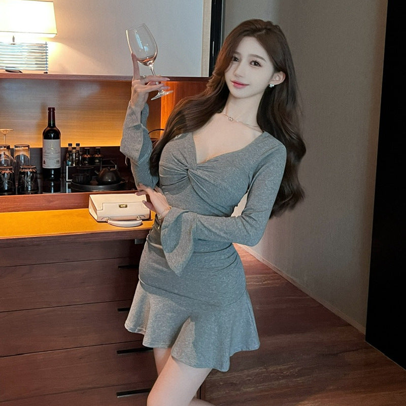 Fina Damklänningar Mini V-ringad Patchwork i Bomull med Långa Ärmar – Eleganta och Bekväma för Vardag och Fest 3