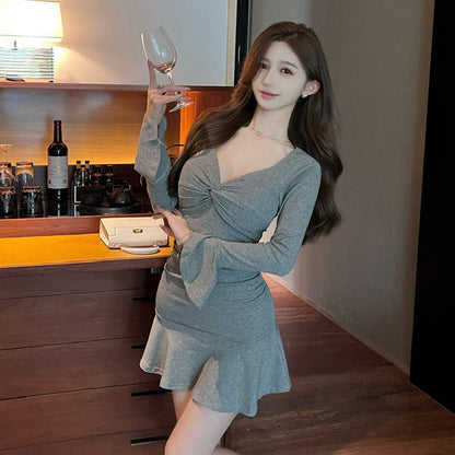 Fina Damklänningar Mini V-ringad Patchwork i Bomull med Långa Ärmar – Eleganta och Bekväma för Vardag och Fest 3