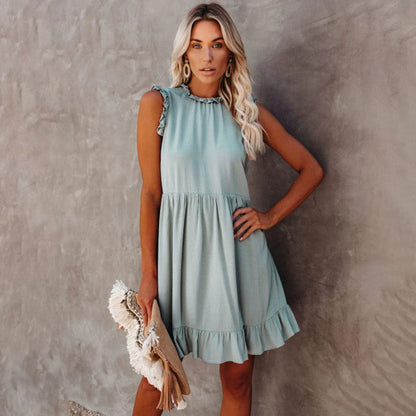 Kvinnors Ärmlös A-Linje Miniklänning Polyester-4