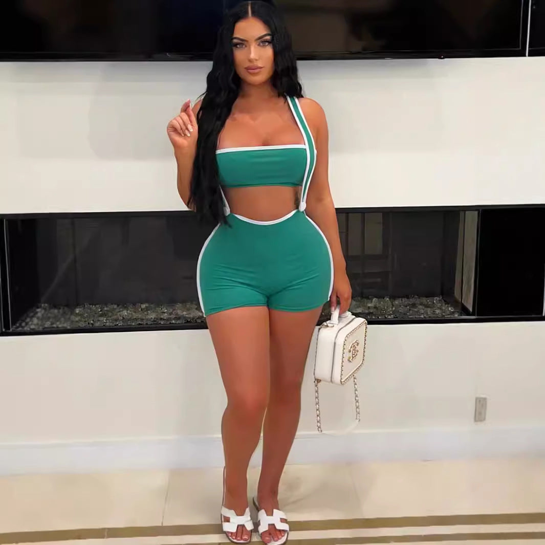 Dam Jumpsuit Kortärmad Polyester med Patchworkdetaljer-3