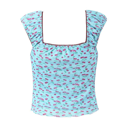 Dam T-Shirt med Fyrkantig Halsringning och Bubbelärmar i Polyester – Trendig och Bekväm för Vardag och Fest 2