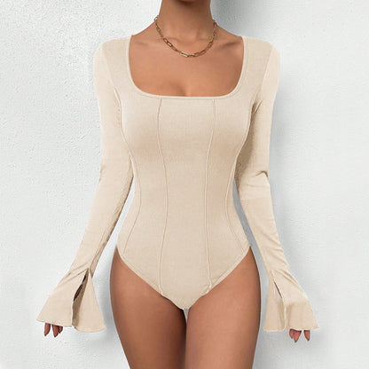 Dam Jumpsuit Långärmad Snörning Lätt Elastisk Capri-4