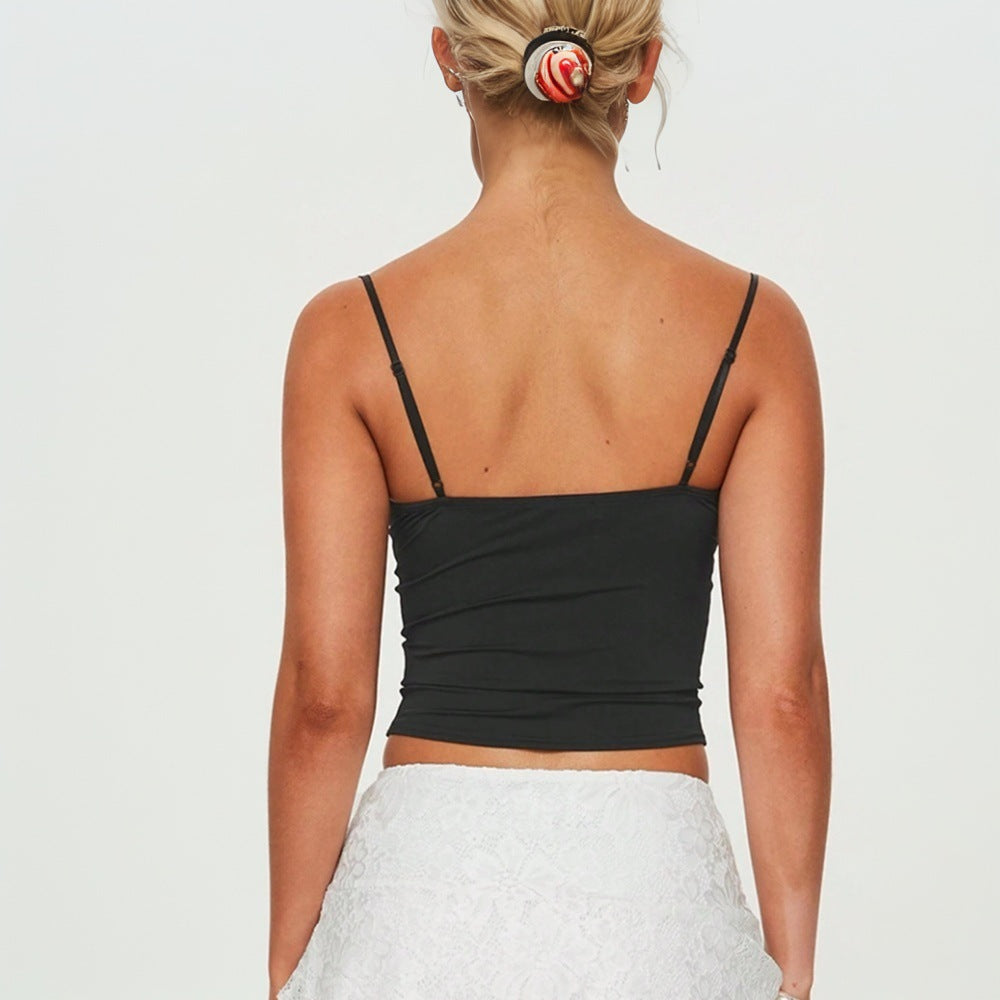 Kvinnor Kort Topp Spaghetti Strap Elastisk Polyester-3