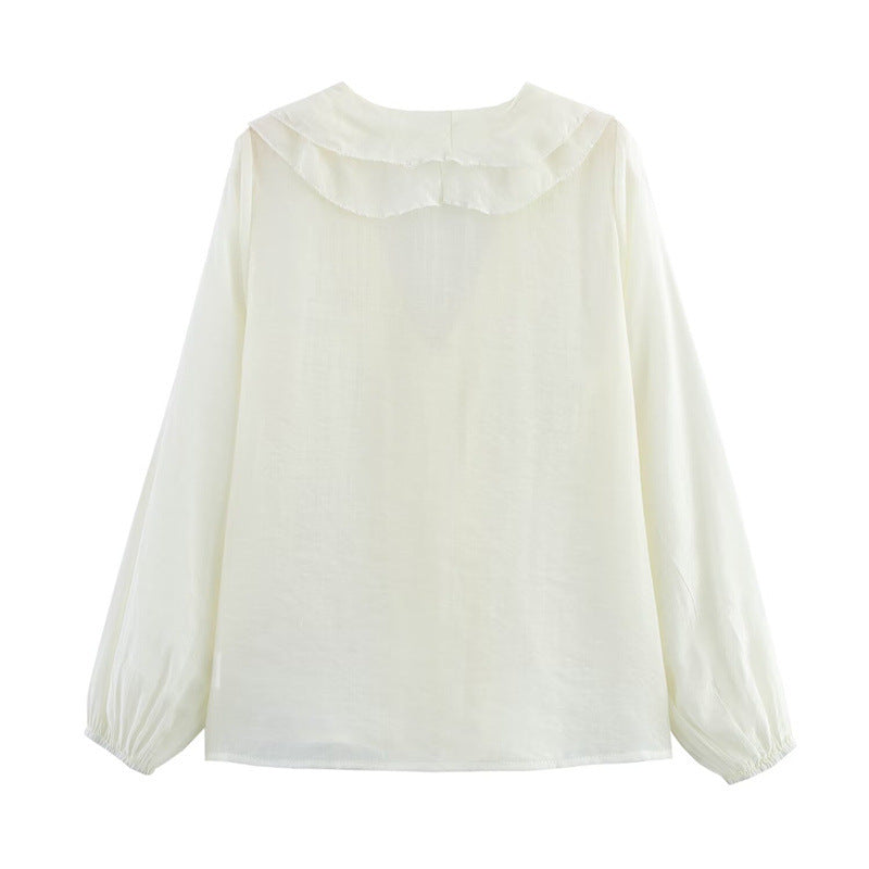 Dam Ruffle Skjorta Långärmad Monokrom Polyester-3