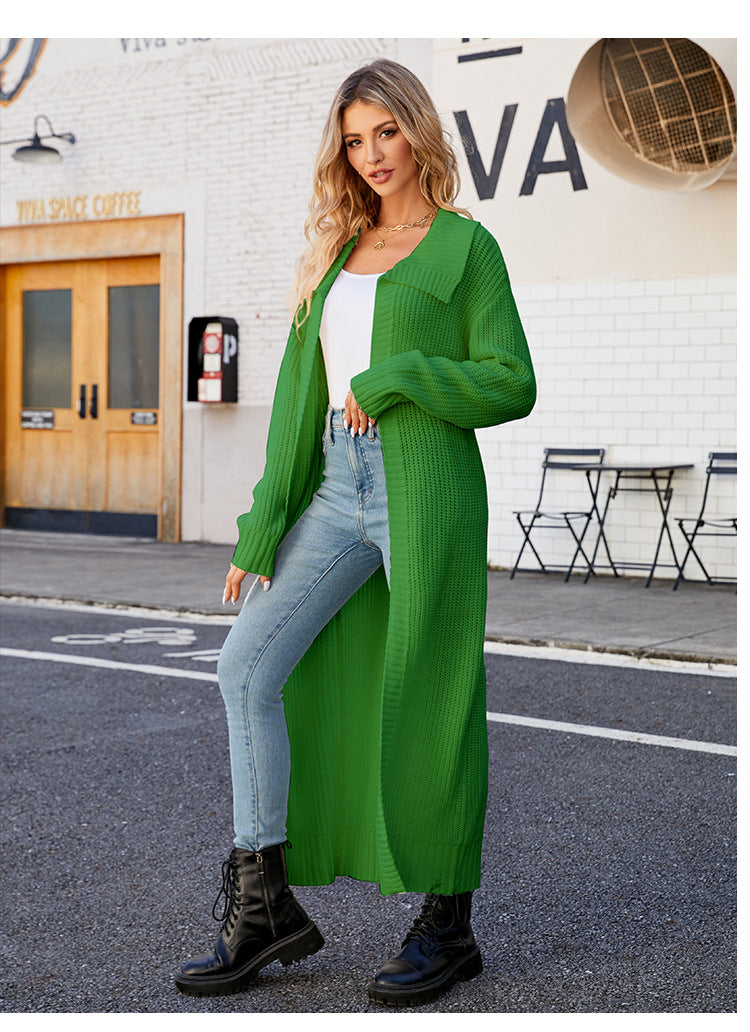 Dam Lång Kofta Med Revers Minimalistisk Akryl-6