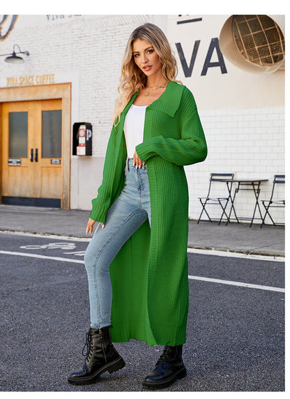 Dam Lång Kofta Med Revers Minimalistisk Akryl-6