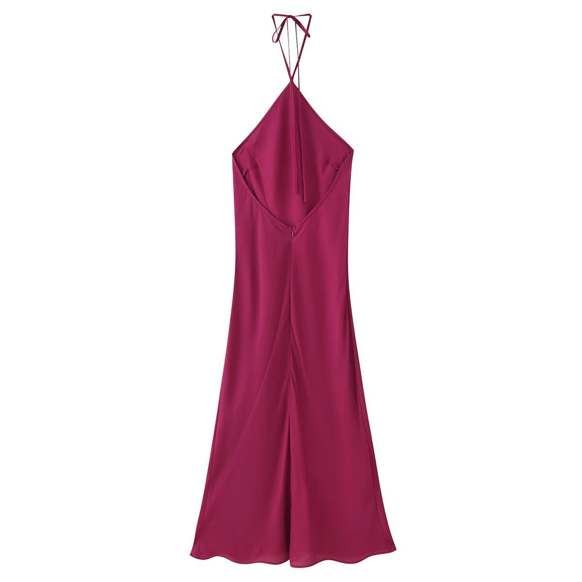 Damklänning Midi Halterneck Linne Färgblockerande-3